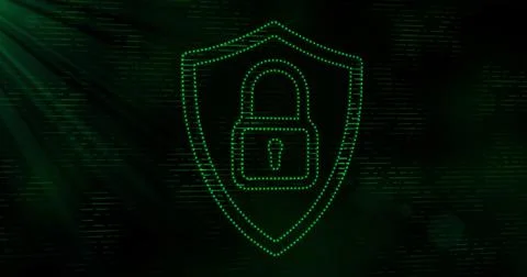 Image of digital computer interface online security green padlock icon on Stockillustratie