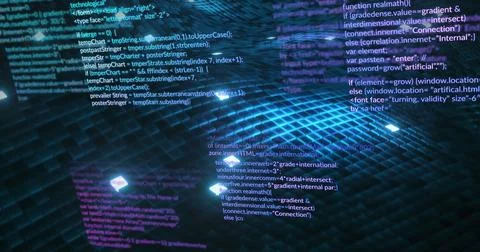 Image of digital computing data processing and green mesh moving in background 스톡 일러스트