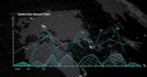 Image of digital data processing and world map over clack background Stock Illustration