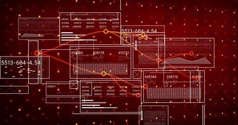 Image of digital data processing and network of connections over black 스톡 일러스트