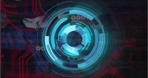 Image of digital data processing and circuit board over black background Stock Illustration