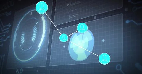 Image of digital data processing and network of connections 스톡 일러스트