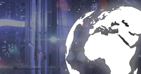 Image of digital data processing and globe over computer servers 스톡 일러스트