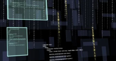 Image of digital data processing and screens over dark background Stock Illustration