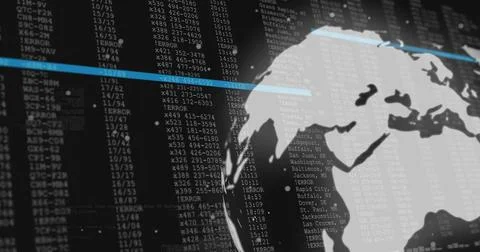 Image of digital data processing and globe over black background Stock Illustration