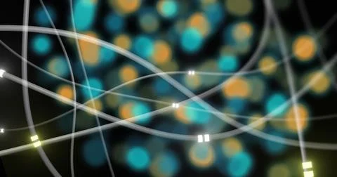 Image of digital data processing and glowing network of connections on dark Stock Illustration