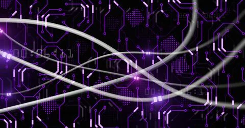 Image of digital data processing and glowing network of connections on dark Stock Illustration