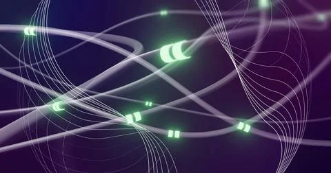 Image of digital data processing and glowing network of connections on dark Illustrazione stock