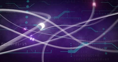 Image of digital data processing and glowing network of connections on dark Illustrazione stock