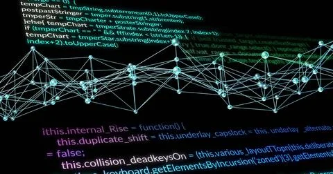 Image of digital data processing and connections over black background Stockillustratie
