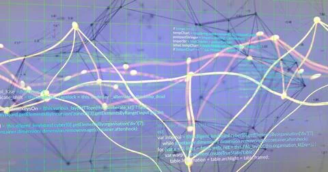 Image of digital data processing and connections over blue background 스톡 일러스트
