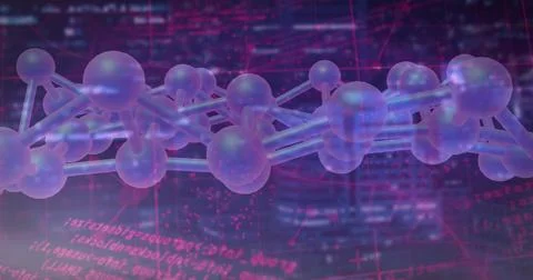 Image of digital data processing and dna strand spinning 스톡 일러스트