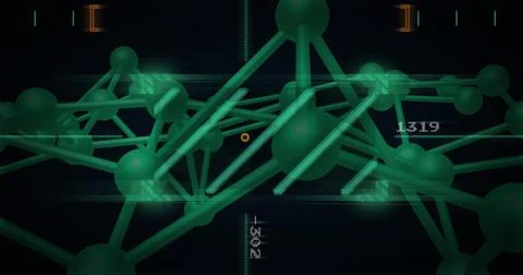 Image of digital data processing and dna strand over black background Stock Illustration