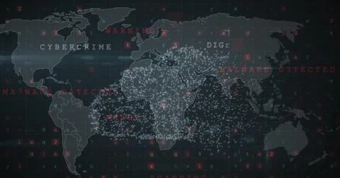 Image of digital data processing and world map over dark background 스톡 일러스트
