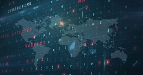 Image of digital data processing and world map over dark background 스톡 일러스트