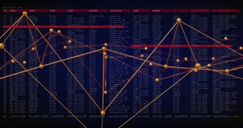 Image of digital data processing and connections over dark background 스톡 일러스트