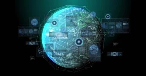 Image of digital data processing and connections over globe 스톡 일러스트