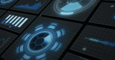 Image of digital data processing and scopes over screens Stock Illustration