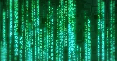 Image of digital data processing and binary coding on black background 스톡 사진