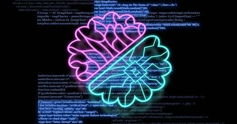 Image of digital data processing and with ai brain on black background Stock Photos
