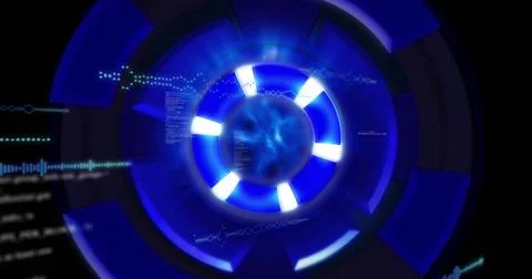 Image of digital data processing and scope over black background Stock Photos