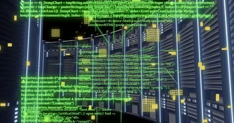 Image of digital data processing and circuit board over computer servers Stock Photos