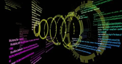 Image of digital data processing and scopes over black background Stock Photos