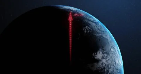 Image of digital data processing and arrows over globe on dark background 스톡 사진
