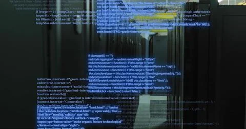 Image of digital data processing and circuit board over computer servers Foto stock