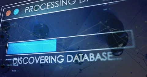 Image of digital data processing and text over networks of connections Foto stock