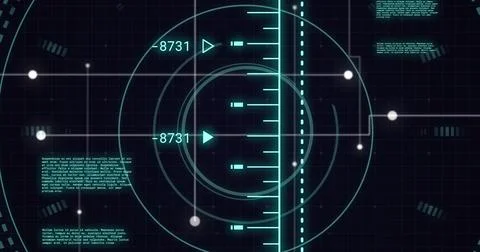 Image of digital data processing and scope over dark background Stock Photos