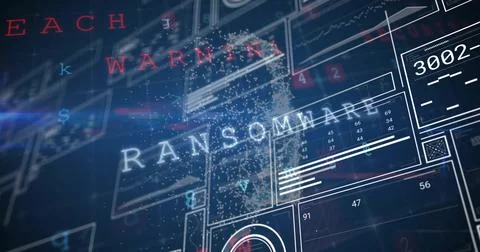 Image of digital data processing and padlock on dark background Foto stock