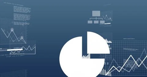 Image of digital data processing and statistics over blue background Stock Photos