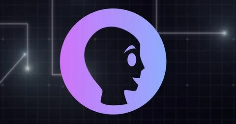 Image of digital data processing and connections with ai chatbot icon 스톡 사진