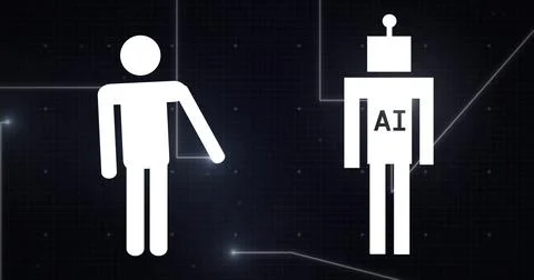 Image of digital data processing and connections with ai chatbot icons and te Foto stock