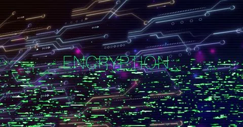 Image of digital data processing and encryption text over dark background Stock Photos