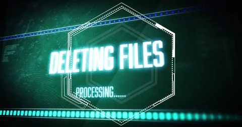 Image of digital data processing and deleting files text over black background Stock Photos