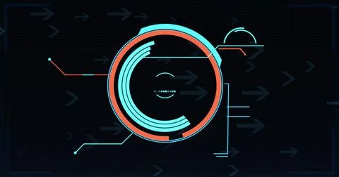 Image of digital data processing and scope over black background Foto stock