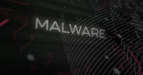 Image of digital data processing and connections with malware text Stock Photos