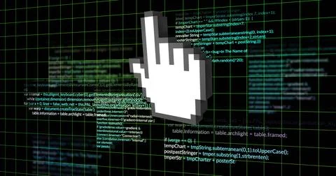 Image of digital data processing and computer cursor over black background 스톡 사진