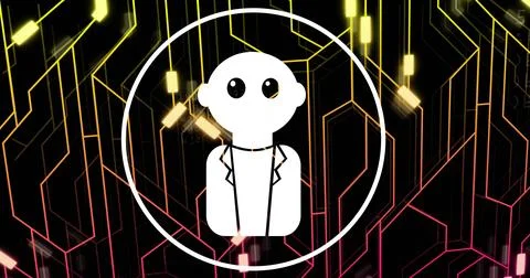 Image of digital data processing and connections with ai chatbot icon 스톡 사진