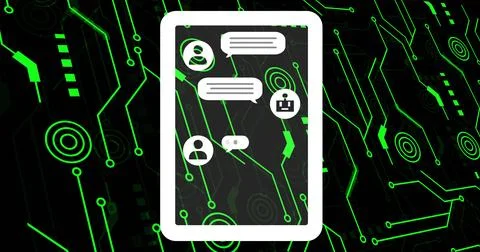 Image of digital data processing and connections with ai chatbot icons Stock Photos