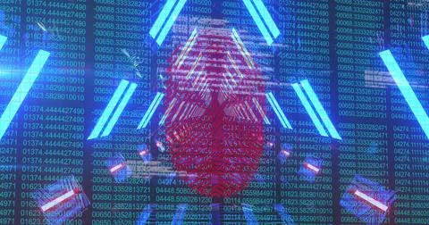 Image of digital data processing and fingerprint over dark background Stock Photos