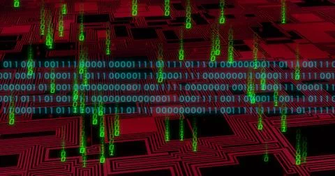 Image of digital data processing binary coding over circuit board 写真素材