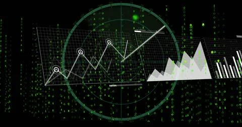 Image of digital data processing on black background Foto stock