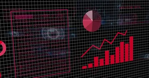 Image of digital data processing on black background Foto stock
