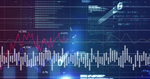 Image of digital data processing on black background 스톡 사진