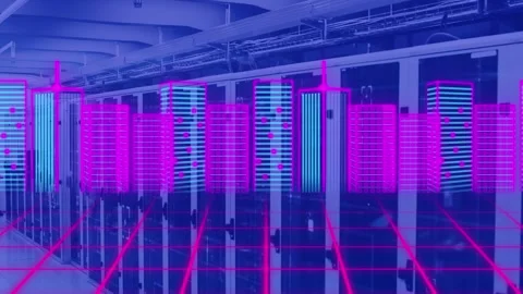 An image of a digital data processing center with a network of computer servers Stock Footage 326408275