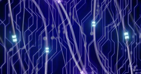 Image of digital data processing with circuit board and glowing network of Illustrazione stock