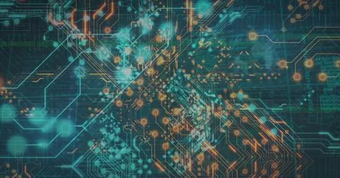 Image of digital data processing with circuit board on dark background イラスト素材